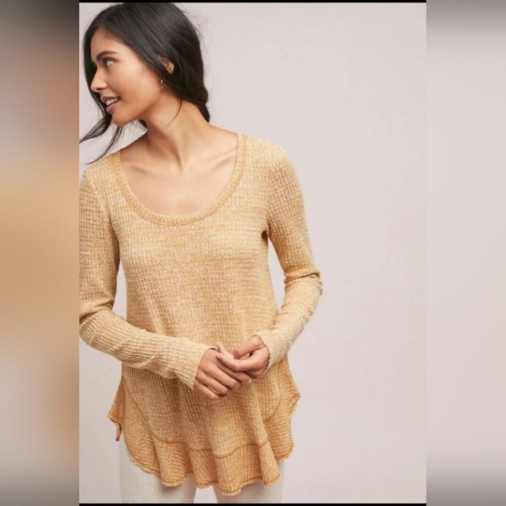 Saturday Sunday Gold Waffle Knit Top XL Fairy Whimsigoth Coastal Cowgirl